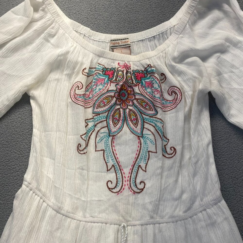 Flying Tomato Embroidered Rayon Floral White Dress Size Large - Picture 8 of 10